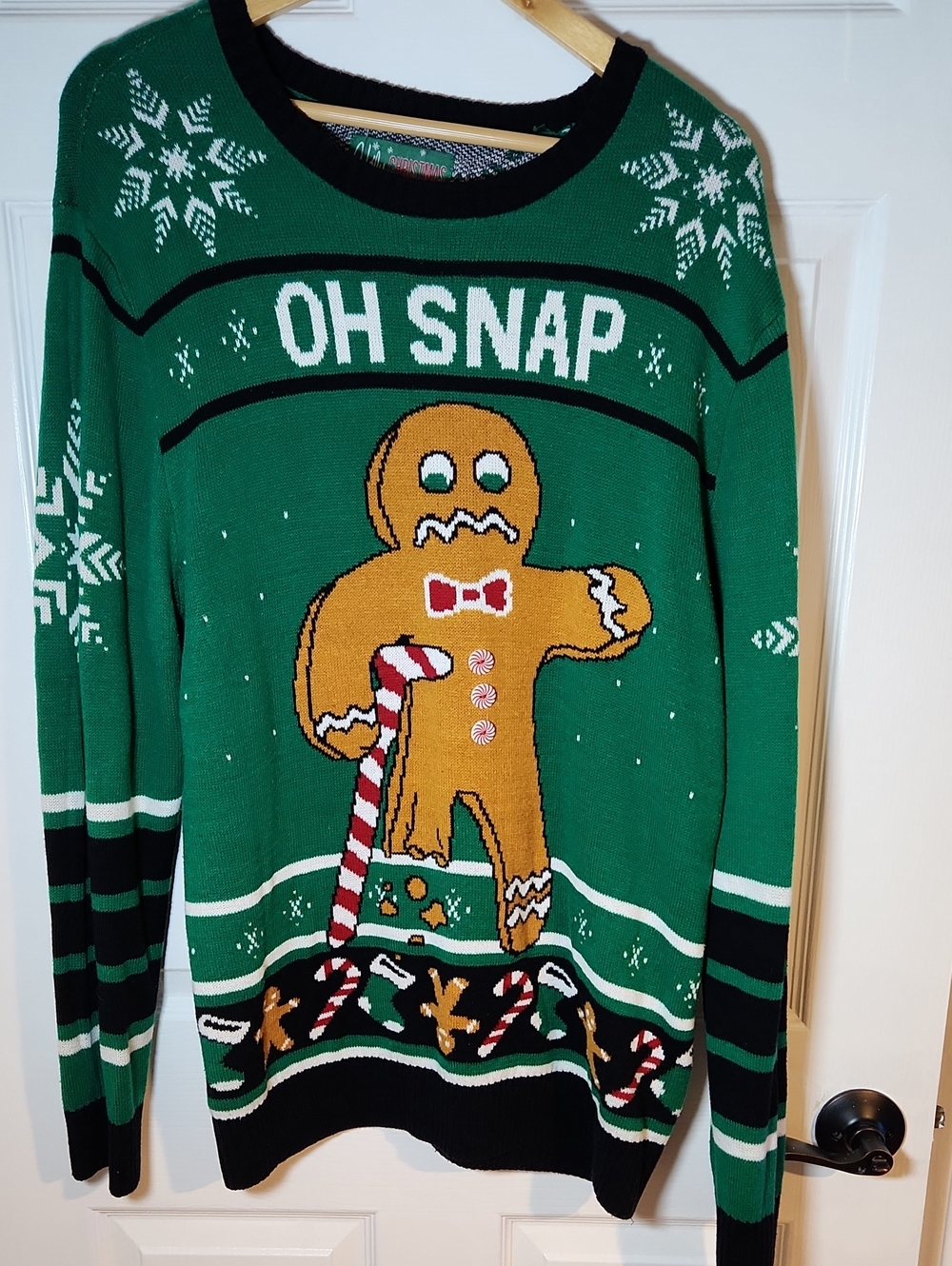 Ugly Christmas Sweater Green Gingerbread "OH SNAP" Crewneck